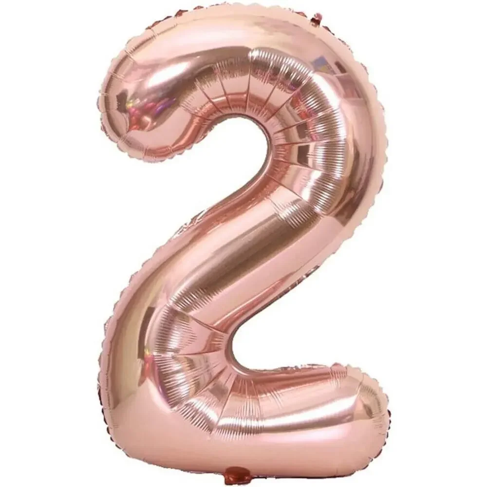 Number 2 Rose Gold Foil Balloon, 34 Inches(H) w/ Inflating Straw & String Party